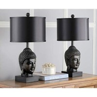 Safavieh Lighting Collection Buddha Head Black Shade 25-Inch Bedroom Living Room Home Office Desk Nightstand Table Lamp Set Of 2 (Led Bulbs Included)