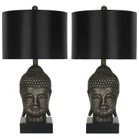 Safavieh Lighting Collection Buddha Head Black Shade 25-Inch Bedroom Living Room Home Office Desk Nightstand Table Lamp Set Of 2 (Led Bulbs Included)