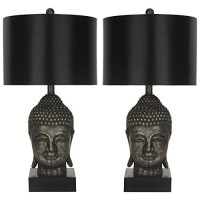 Safavieh Lighting Collection Buddha Head Black Shade 25-Inch Bedroom Living Room Home Office Desk Nightstand Table Lamp Set Of 2 (Led Bulbs Included)