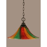 Chain Hung Pendant Shown In Matte Black Finish With 16 Mardi Gras Glass