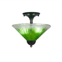 Semi-Flush With 2 Bulbs Shown In Black Copper Finish With 12 Kiwi Green Crystal Glass