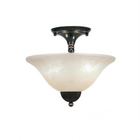 Semi-Flush With 2 Bulbs Shown In Black Copper Finish With 12 Amber Marble Glass