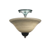 Semi-Flush With 2 Bulbs Shown In Black Copper Finish With 12 Gray Linen Glass