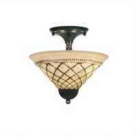 Semi-Flush With 2 Bulbs Shown In Black Copper Finish With 12 Chocolate Icing Glass