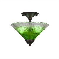 Semi-Flush With 2 Bulbs Shown In Bronze Finish With 12 Kiwi Green Crystal Glass