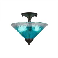 Semi-Flush With 2 Bulbs Shown In Bronze Finish With 12 Teal Crystal Glass