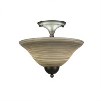 Semi-Flush With 2 Bulbs Shown In Bronze Finish With 12 Gray Linen Glass