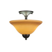 Semi-Flush With 2 Bulbs Shown In Bronze Finish With 12 Cayenne Linen Glass