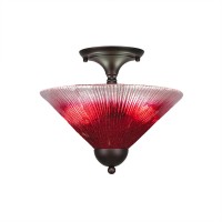 Semi-Flush With 2 Bulbs Shown In Bronze Finish With 12 Raspberry Crystal Glass