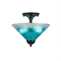 Semi-Flush With 2 Bulbs Shown In Matte Black Finish With 12 Teal Crystal Glass