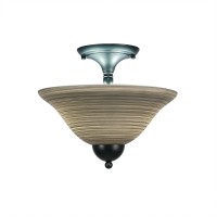 Semi-Flush With 2 Bulbs Shown In Matte Black Finish With 12 Gray Linen Glass