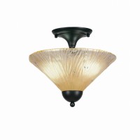 Semi-Flush With 2 Bulbs Shown In Matte Black Finish With 12 Amber Crystal Glass