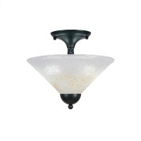 Semi-Flush With 2 Bulbs Shown In Matte Black Finish With 12 Gold Ice Glass