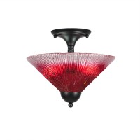 Semi-Flush With 2 Bulbs Shown In Matte Black Finish With 12 Raspberry Crystal Glass