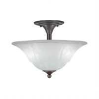 Semi-Flush With 2 Bulbs Shown In Dark Granite Finish With 16 White Marble Glass