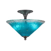 Semi-Flush With 2 Bulbs Shown In Dark Granite Finish With 16 Teal Crystal Glass