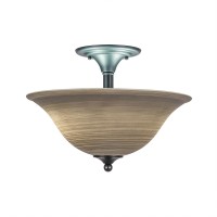 Semi-Flush With 2 Bulbs Shown In Matte Black Finish With 16 Gray Linen Glass