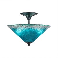 Semi-Flush With 2 Bulbs Shown In Matte Black Finish With 16 Teal Crystal Glass