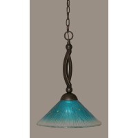 Bow Pendant Shown In Dark Granite Finish With 12 Teal Crystal Glass