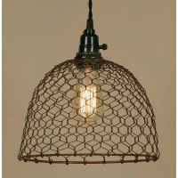 Chicken Wire Dome Pendant Light In Primitive Rust Finish