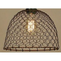 Chicken Wire Dome Pendant Light In Primitive Rust Finish