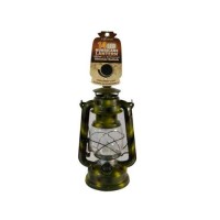 LED lantern is the hurricane style with camoflage paint Lantern includes a dimmer switch to change the intensity of the light Requires 2 D batteries not included Materials Metal plastic Colors Black brown green