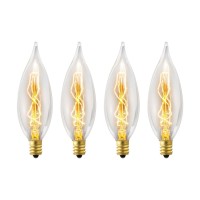 Globe Electric 1327 25W Vintage Edison Ca10 Flame Tip Incandescent Filament Light Bulb, 4 Pack, E12 Base, 01327, 4