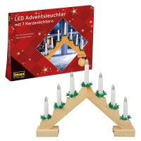 Idena 8582092 Led Advent Candle Holder Natural Wood With 7 Warm White Led Candles Battery Operated Approx 40 X 30 Cm Decorat