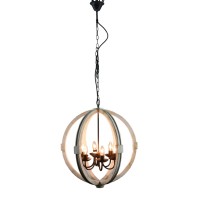 Calder Wooden Orb Shape Chandelier With Metal Chain And Six Bulb Holders, White(D0102H5Ui18)