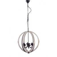 Calder Wooden Orb Shape Chandelier With Metal Chain And Six Bulb Holders, White(D0102H5Ui18)