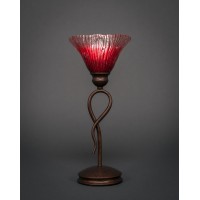 Leaf Mini Table Lamp Shown In Bronze Finish With 7 Raspberry Crystal Glass