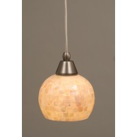 Cord Mini Pendant Shown In Brushed Nickel Finish With 6 Mystic Seashell Glass