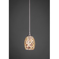 Stem Mini Pendant With Hang Straight Swivel Shown In Brushed Nickel Finish With 5 Sea Haze Seashell Glass