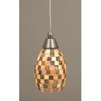 Cord Mini Pendant Shown In Brushed Nickel Finish With 5 Sea Haze Seashell Glass