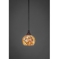 Stem Mini Pendant With Hang Straight Swivel Shown In Black Copper Finish With 6 Sea Mist Seashell Glass