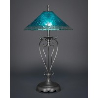 Olde Iron Table Lamp Shown In Brushed Nickel Finish With 16 Teal Crystal Glass