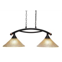 Bow 2 Light Island Light Shown In Black Copper Finish With 12 Amber Crystal Glass