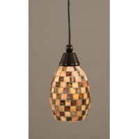 Cord Mini Pendant Shown In Black Copper Finish With 5 Sea Haze Seashell Glass