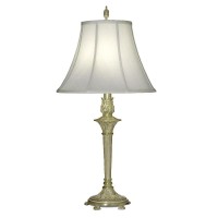 33H 1-Light 3-Way Table Lamp Satin Brass White Antique