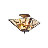 Chloe Lighting Ch33290Ms14-Uf2 Farley 2-Light Tiffany Style Mission Semi Flush Ceiling Fixture With Shade, 10.6 X 14 X 14