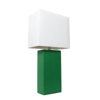 Elegant Designs Lt1025Grn Modern Genuine Leather Table Lamp With White Fabric Shade Green