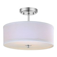 Design Classics Modern Chrome Ceiling Light With White Drum Shade - 14-Inches Wide