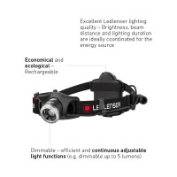 Ledlenser Led7298 H7R.2 Rechargeable Head Lamp - Powerful 300 Lumens And 160M Beam Range Using Advanced Spot To Flood Optic - Gives Long Range Beam And Wide Spread Illumination Black