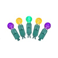 Vickerman 50 Count Mardi Gras Single Mold G12 Berry Led Light Set With Green Wire, Purplegoldgreen