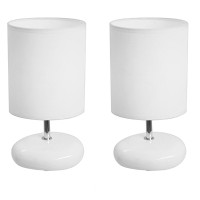 Simple Designs Lt2005-Wht-2Pk Stonies Small Stone Look Bedside 2 Pack Table Lamp Set, White, 2 Count