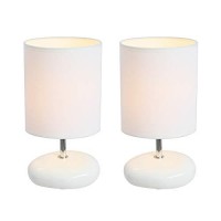 Simple Designs Lt2005-Wht-2Pk Stonies Small Stone Look Bedside 2 Pack Table Lamp Set, White, 2 Count