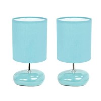 Simple Designs Lt2005Blu2Pk Stonies Small Stone Look Table Desk Bedside 2 Pack Lamp Set Blue