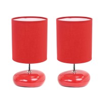 Simple Designs Lt2005-Red-2Pk Stonies Small Stone Look Table Desk Bedside 2 Pack Lamp Set, Red