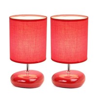 Simple Designs Lt2005-Red-2Pk Stonies Small Stone Look Table Desk Bedside 2 Pack Lamp Set, Red