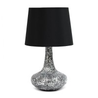 Simple Designs Lt3039Blk 1417A Contemporary Mosaic Tiled Glass Genie Standard Table Lamp With Matching Fabric Shade For Home Da